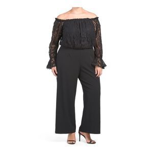 Adrianna Papell Off the Shoulder Lace & Crepe Jumpsuit Plus Size 22W